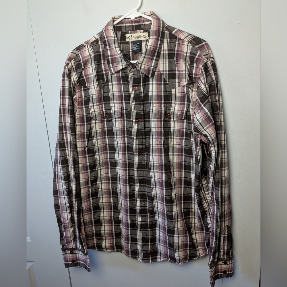 OK JEANS ! Y2K Men Casual Button Down Shirt Long Sleeve Western Size XL 100% Cot
